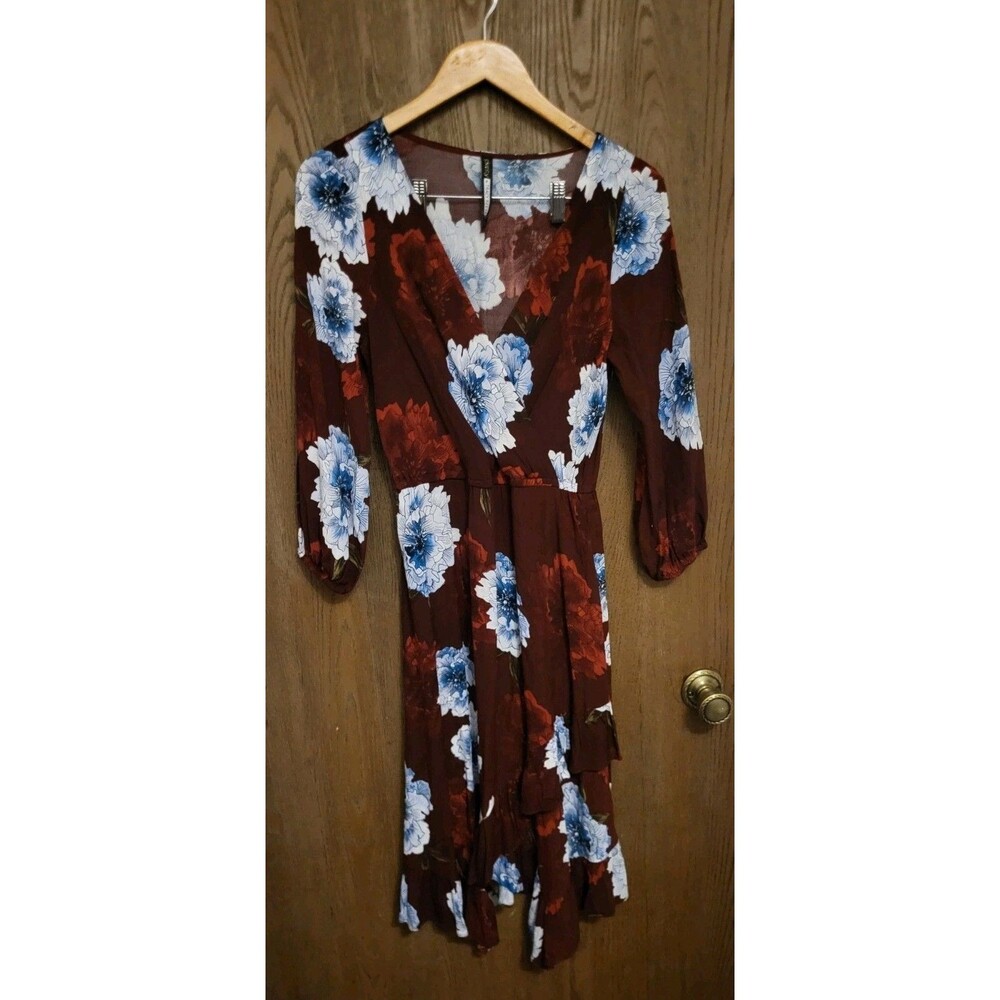 Plenty by Tracy Reese Women's Red Floral Print Faux Wrap Midi Dress Size XS